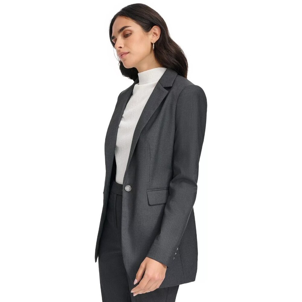 Calvin Klein Women's Pinstripe One-Button Blazer Gray Petite Size 12P MSRP $159 - Picture 4 of 5